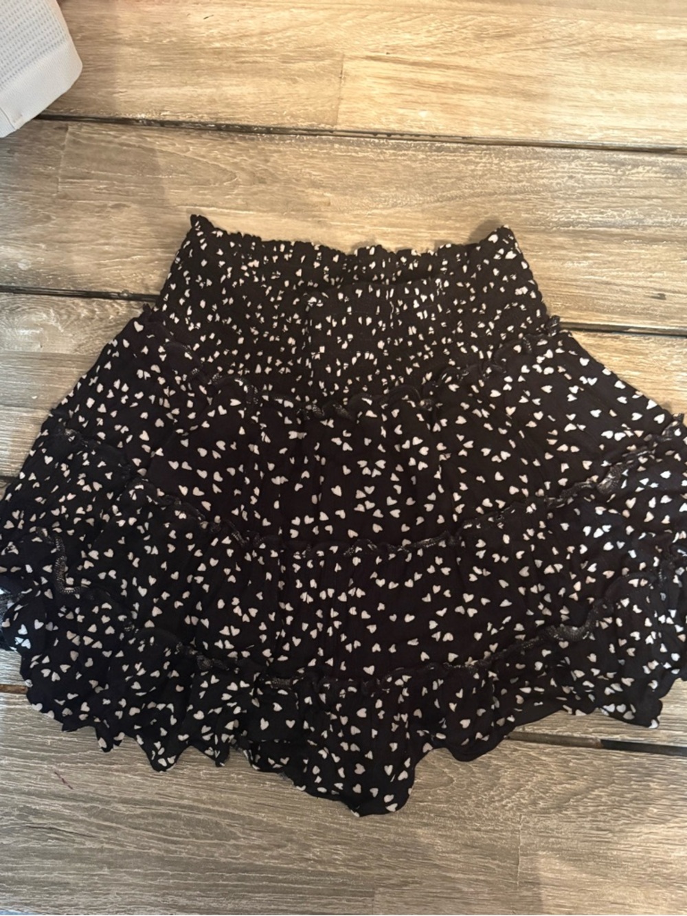 Pink Lily Black Mini Skirt with White Heart Print